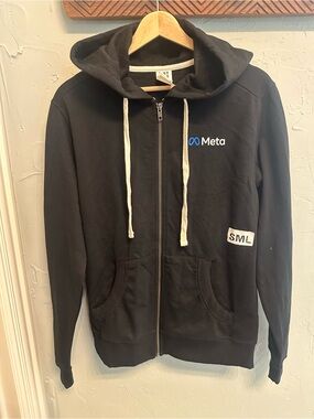 Meta Black Zip-Up Hoodie with Drawstring
